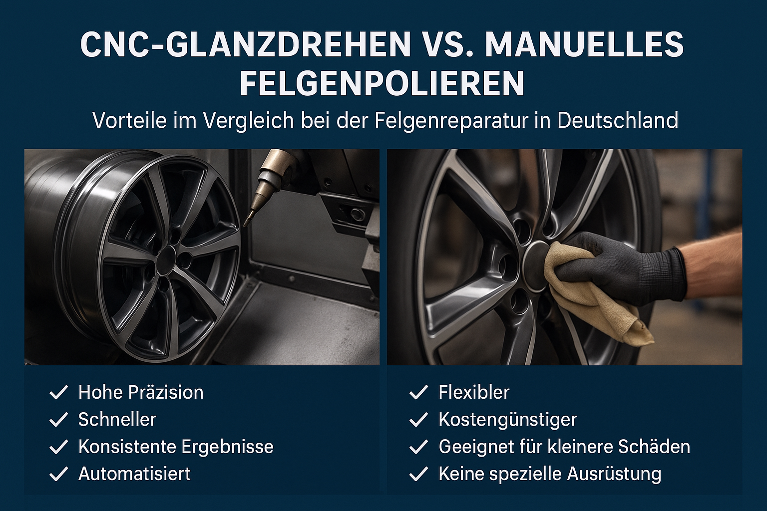 CNC‑Glanzdrehen vs. manuelles Felgenpolieren