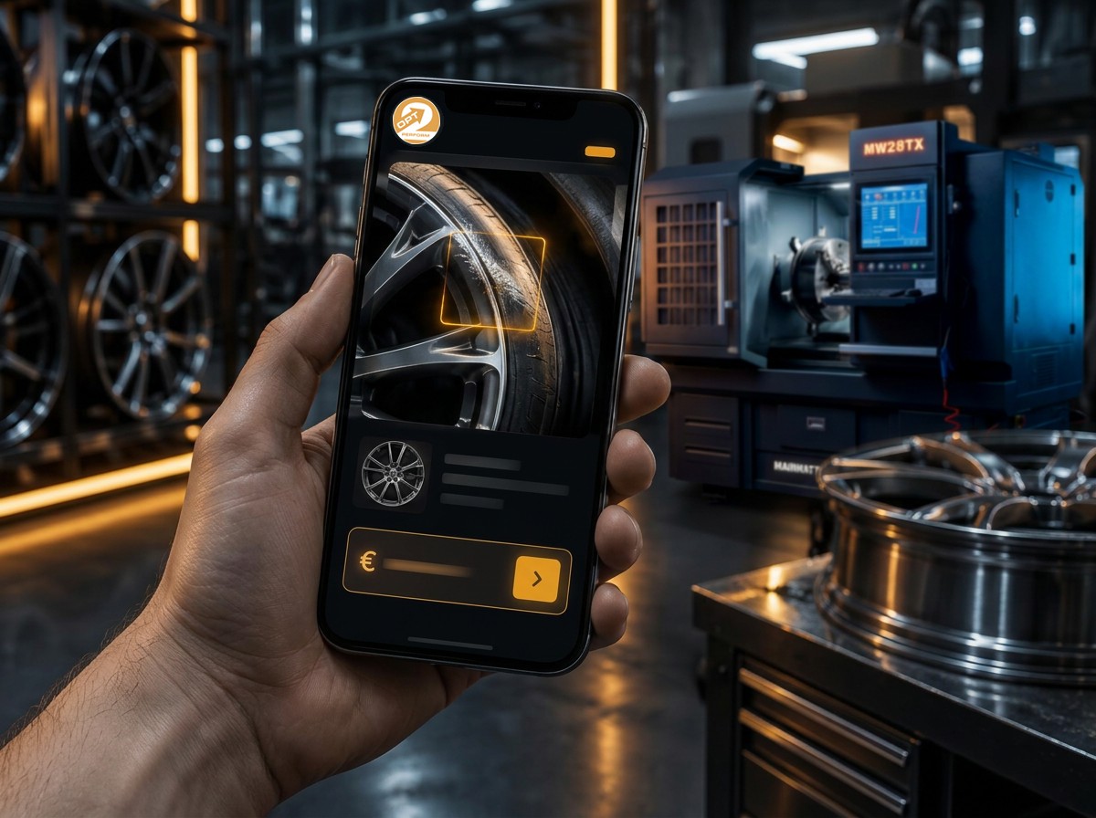 Opt2Wheels® App auf dem Smartphone mit Schadens­auswertung einer Felge